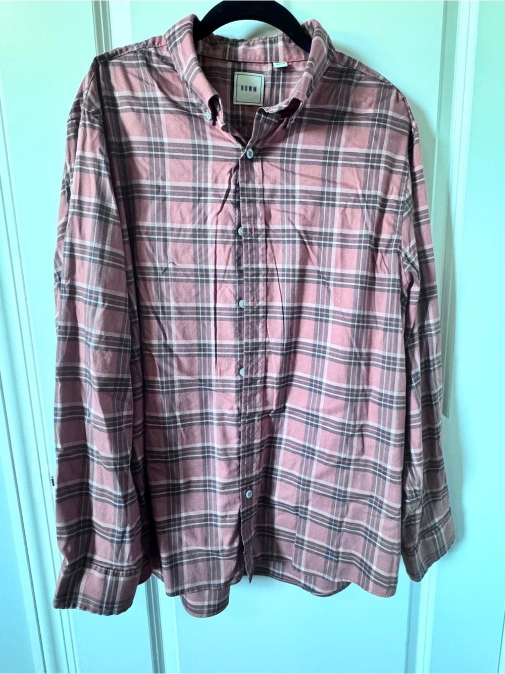 Rowm coral and grey plaid button-down long sleeve shirt-Large